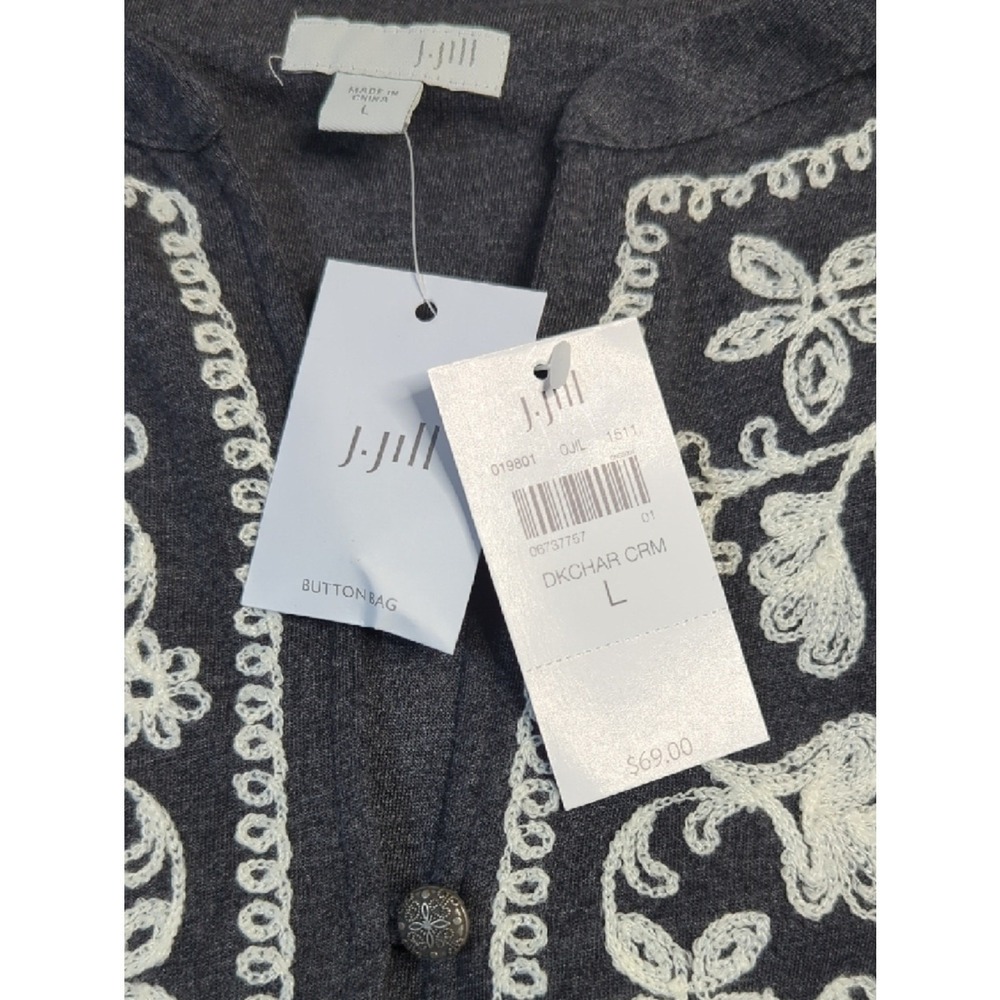 J. Jill NWT Embroidered Button Front Top Long Sleeve Size L Boho - Picture 3 of 10
